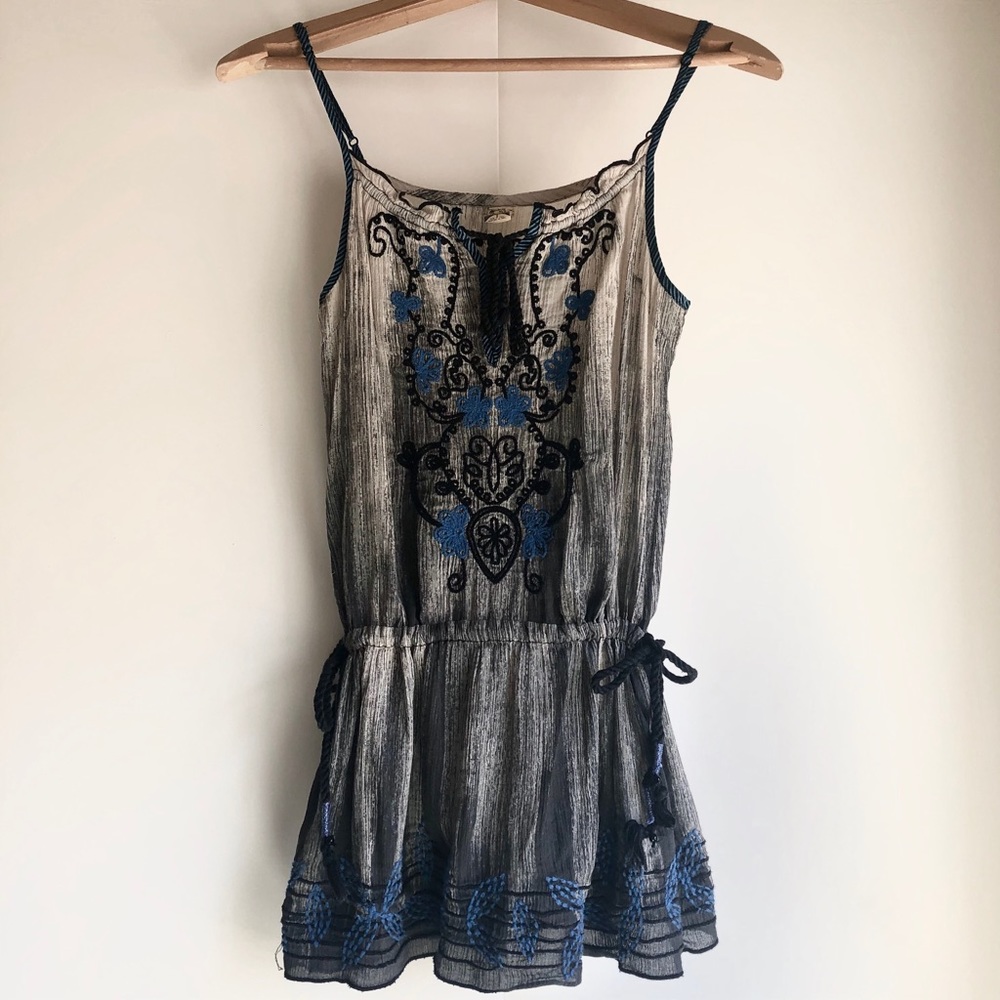 Vintage Free People Embroidered Tie Waist Top